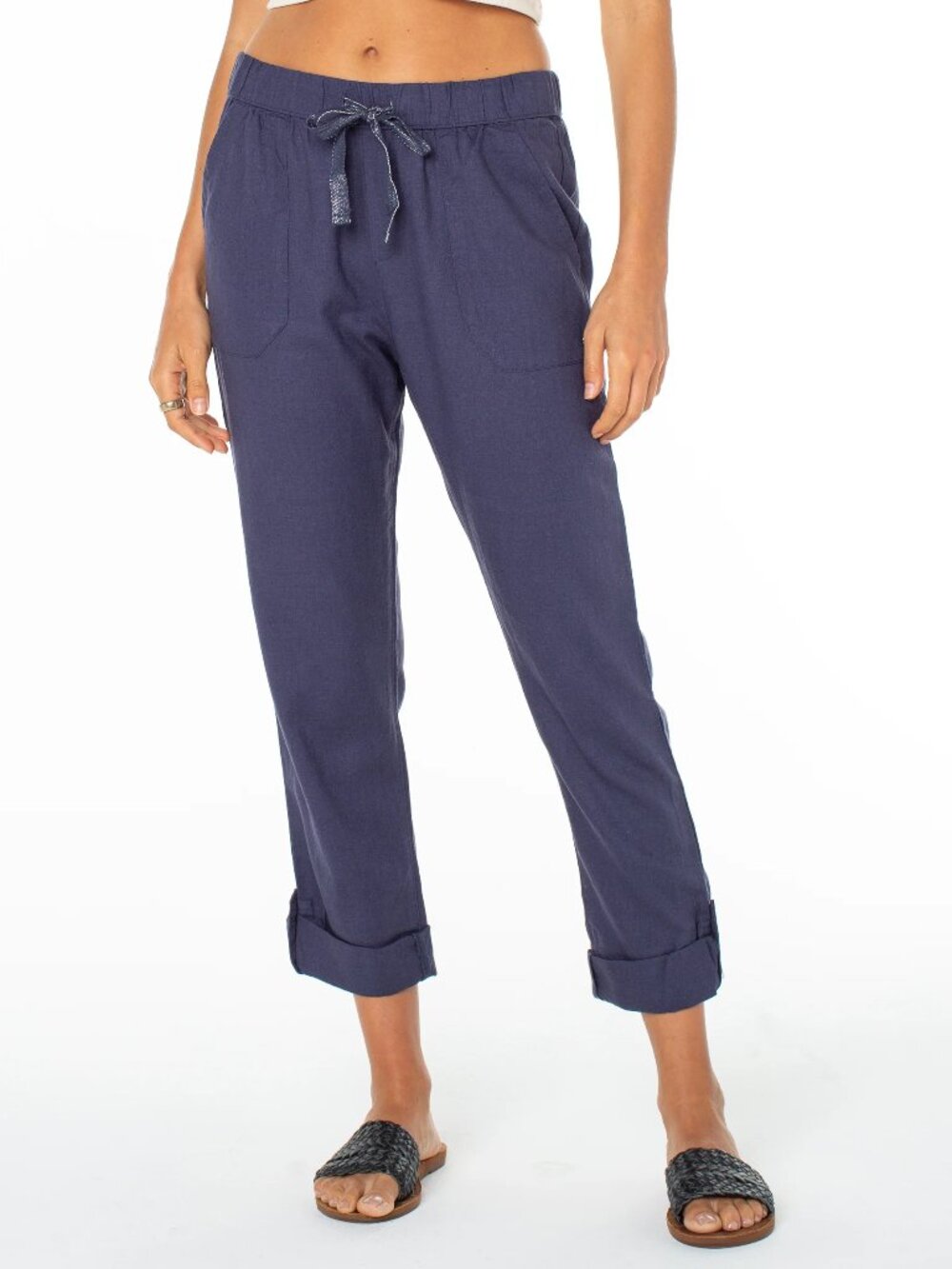 Roxy On The Seashore Pants Linen Blend Relaxed Fit Womens Large Mood Indigo NWT